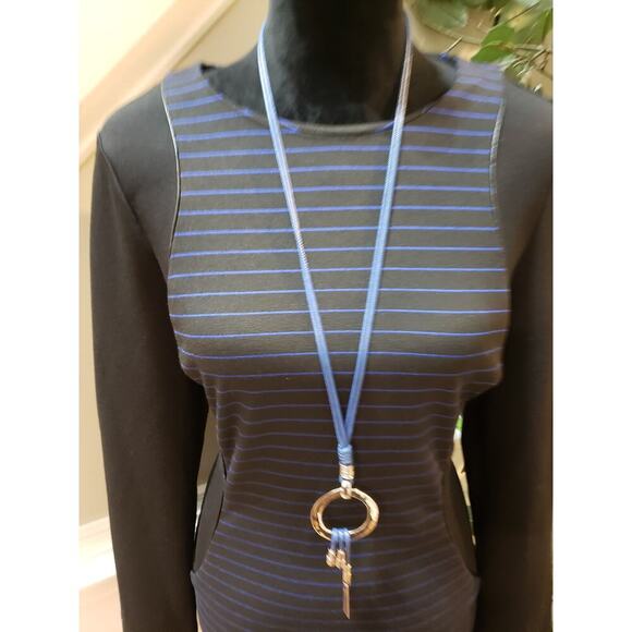 Spense Sheath Dress Women's Size 10 Blue Striped Rayon Stretch Long Sleeve - Picture 5 of 12